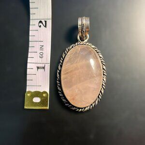 Large Rose Quartz and Sterling Pendant